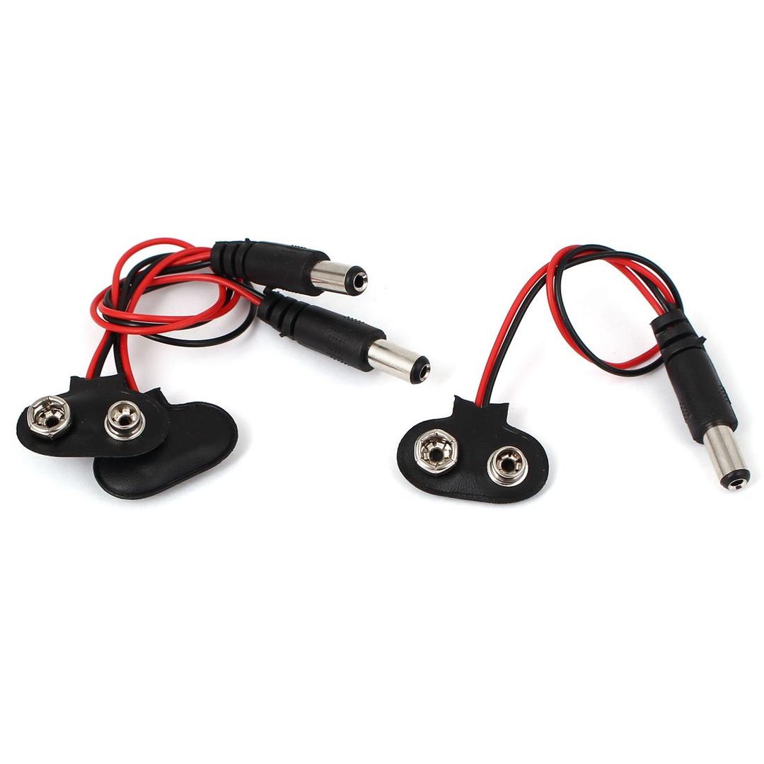 3pcs 9V Charger & Converters DC Battery Power Cable Male Clip Barrel T-Type Connector Battery Chargers for