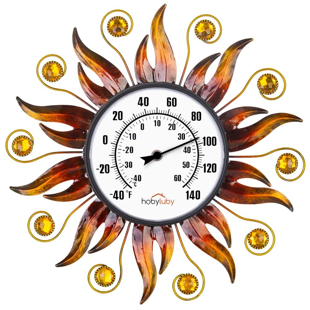Indoor Outdoor Thermometer, Sun Wall Mounted Thermometer Decorative for Patio, Living Room, Garden Greenhouse, Wine Cellar, No Batteries Required