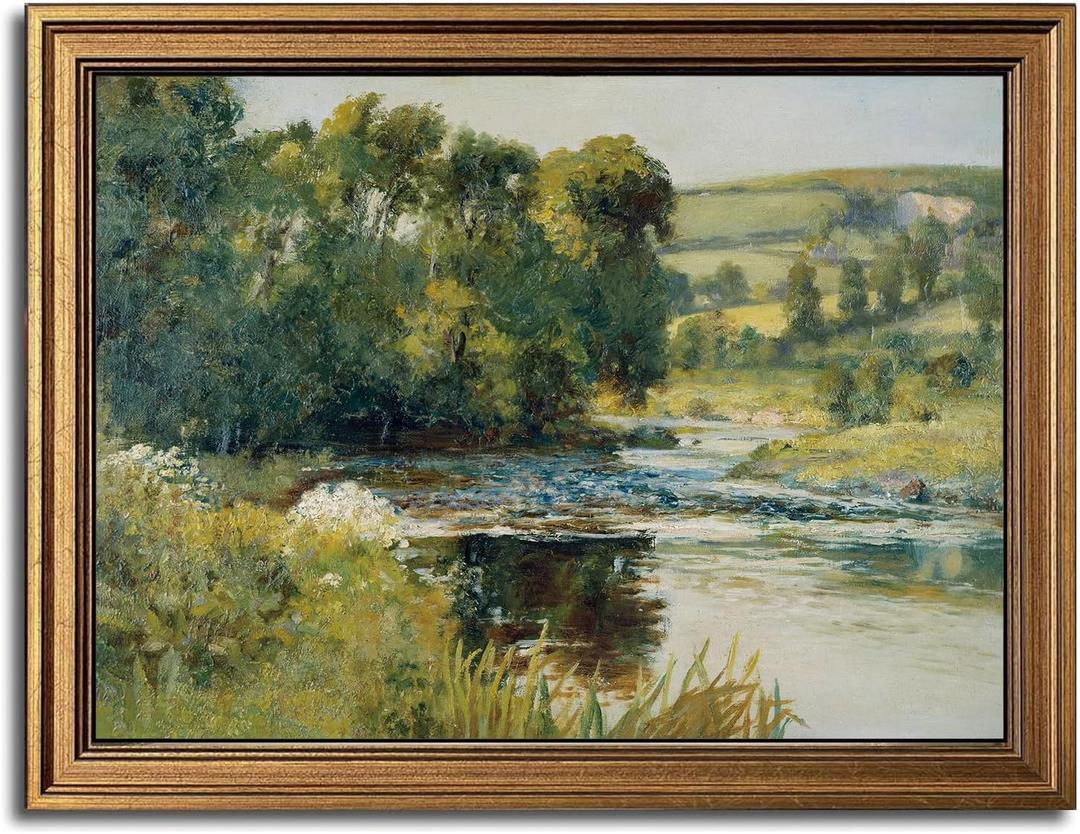 Gold Framed Wall Art Vintage River Canvas Wall Art Nature Landscape Antique River Artwork Prints Picture for Living Room Bedroom Farmhouse Bathroom Office Decor, 16x24