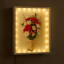 Dried Flowers Shadow Box with LED Light Changeable Picture Display & Storage Frame Wall-mounted Artwork Display Frame (Red Plum)