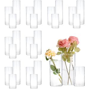 24 PCS Hurricand Glass Candle Holders, Clear Glass Cylinder Vase for Centerpieces Wedding Party Decoration