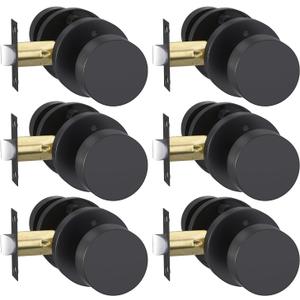 Goldenwarm Black Door Knobs Interior, Zinc Alloy Matte Black Privacy Door Knobs, Interior Door Knobs for Bathroom, Bedroom Door Knobs, Heavy Duty Round Ball, Easy Installation (6 Pack)