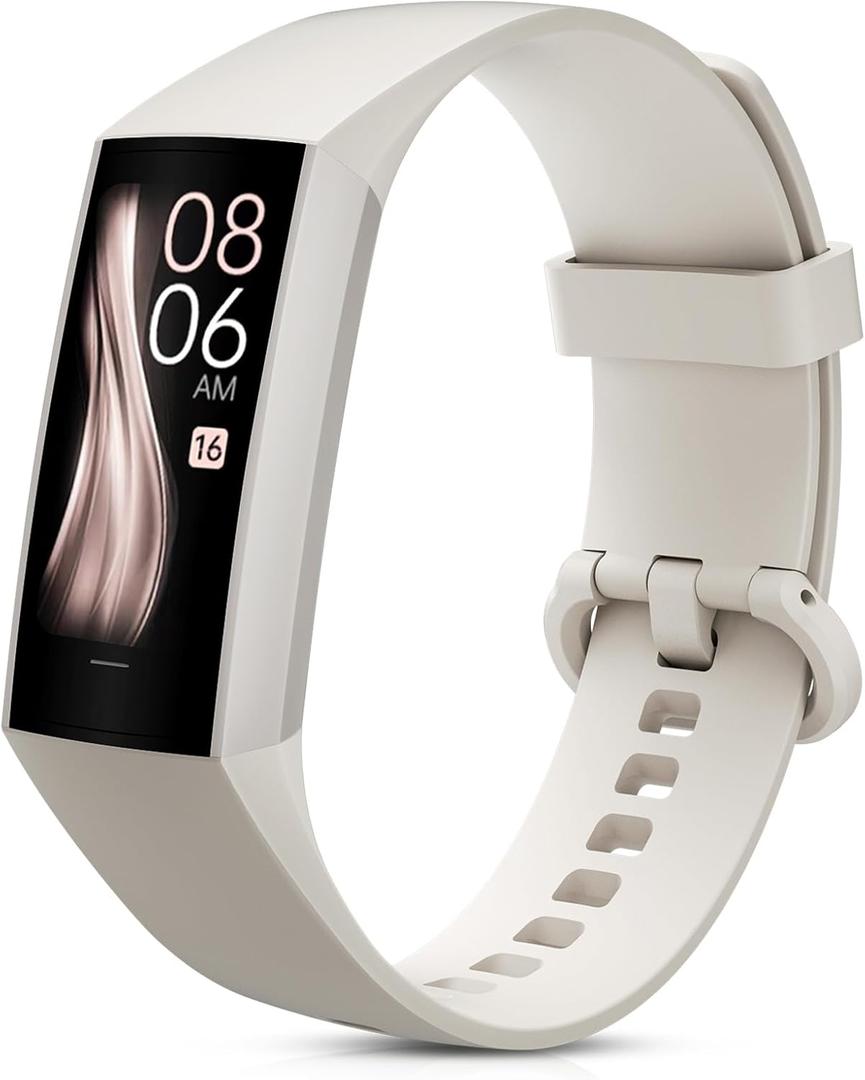 Zeacool Fitness Tracker with Heart Rate Blood Oxygen Blood Pressure Sleep Monitor,1.10''AMOLED Touch Color Screen,IP67 Waterproof Activity Tracker,Step Counter for Walking for Women Men (Beige)