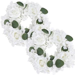 DIYDOFUN Artificial Flower Candle Rings - 6 Inch Inner Rose Floral Wreaths for Wedding Bridal Event Table Centerpieces Backdrop Decorations (White, 2 X Candle Rings)