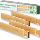 BAMEOS Drawer Dividers kitchen Organization Bamboo Utensil Organizers for Kitchen Bedroom Bathroom Dresser Office 4 Pack