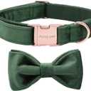 ARING PET Dog Collars with Bowtie-Velvet Dog Bow tie Collar, Adjustable Dark Green Dog Collar (X-Large (Pack of 1))