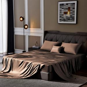 Whitney Home Textile Twin Size Sheet Set - Rayon Derived from Bamboo, Luxury Cooling Bed Sheets, 16" Extra Deep Pocket, Soft & Breathable Hotel Bedding Sheets and Pillowcases Sets (Chocolate)