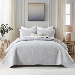 Homzard California King Size Quilts Bedding Set,100% Cotton Light Blue King Size Comforter Set,Coin Pattern Bedspread Set,Solid Modern Farmhouse Bedding Coverlet 3 Piece Bed Set, All Season