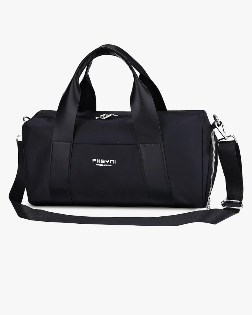 Compact Sports Gym Bag for Women and Men, Cute Mini Duffle Bag with Wet Pocket & Shoes Compartment, Personal Item Travel Workout Bag, 16"-Small, Black