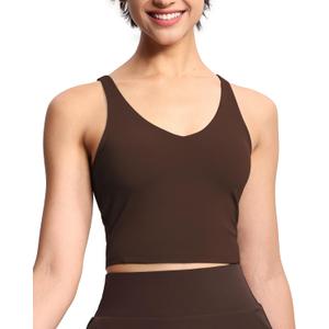 THE GYM PEOPLE Womens' Sports Bra Longline Wirefree Padded with Medium Support (Brown), M