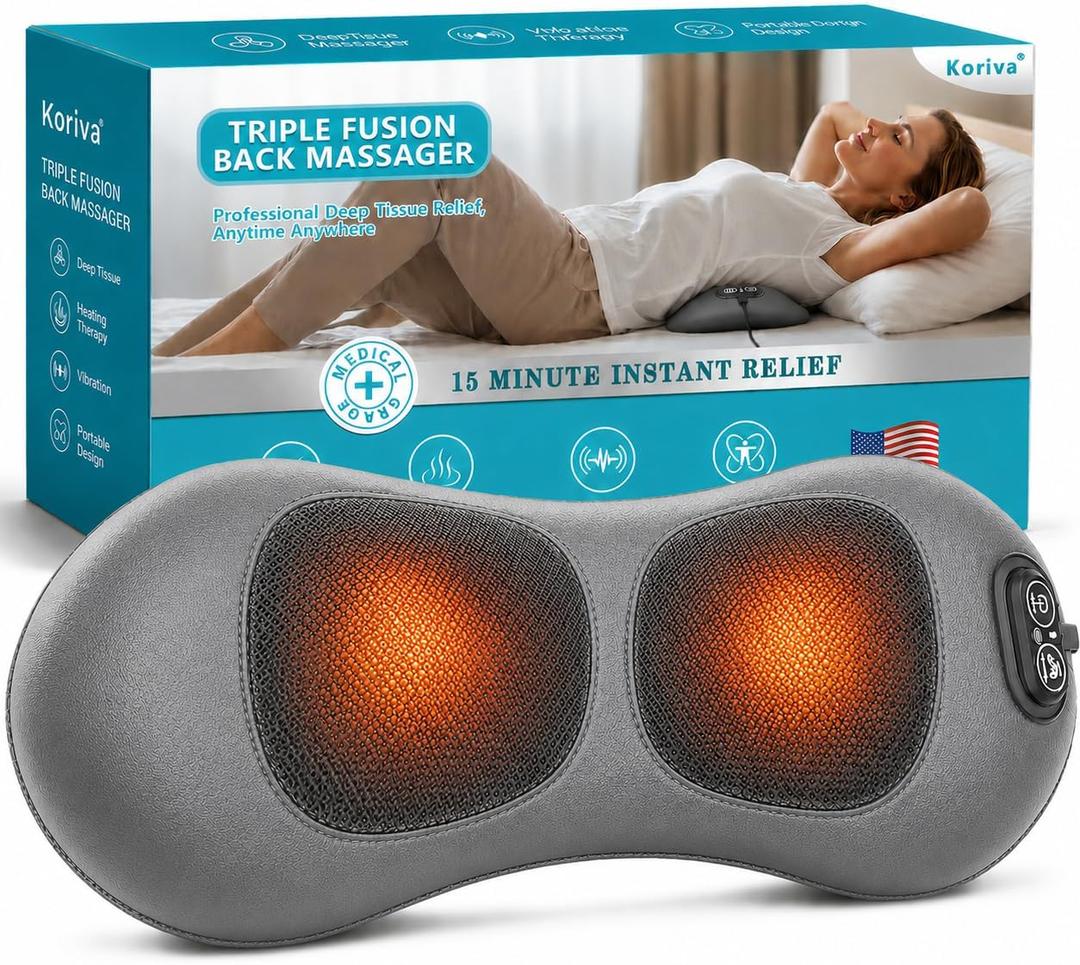 2026 Upgraded 3-in-1 Spine Support Pillow for Sciatica Pain & Lower Back Pain Relief, Triple Fusion Back Massager with Heat, Vibration & Airbag Stretching, Dark Gray