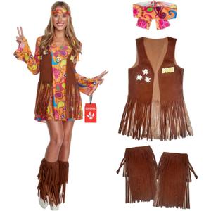 Morph 70s Costumes For Women, Hippie Costume Women, 60s Hippie Dress Halloween Costume, Womens Halloween Costumes (Large)