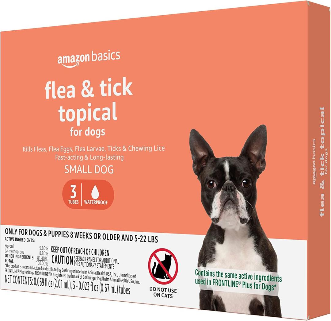 Amazon Basics Flea and Tick Topical Treatment for Small Dogs (5-22 pounds), 3 Count (Previously Solimo)