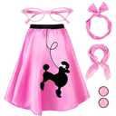 Hicarer 5 Pcs 50s Women Halloween Costume 1950 Poodle Skirt Sock Hop Accessory Outfit Scarf Glasses Bandana Headband Earring (Small, Pink)