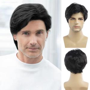 Baruisi Men Wigs Short Black Wig Synthetic Heat Resistant Natural Halloween Cosplay Hair Wig