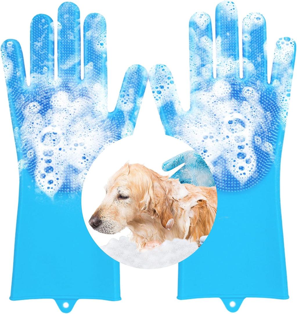 Pet Washing Gloves - Dog and Cat Shampoo Bathing Gloves, High Density Bristles Washing Brush, Heat Resistant Cleaning Gloves, Gentel Grooming and Massage Scrubber for Dogs, Cats, Horses, and Rabbits