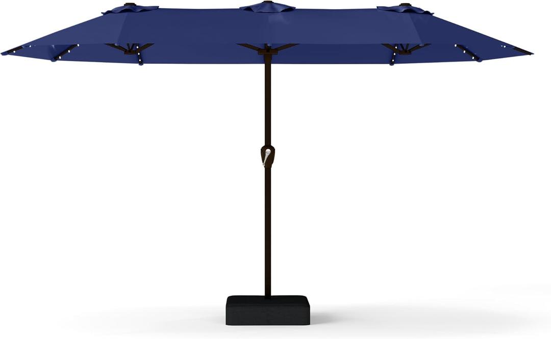 13FT Double-Sided Patio Umbrella with 48 Solar LED Lights, Large Rectangular Outdoor Market Umbrella with Crank Handle, Vented Canopy, Heavy-Duty 12 Rib Steel Frame, for Backyard, Garden, Pool, Navy