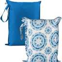 Tiny Twinkle Mess Proof Wet Bags | 2-Pack Reusable Waterproof Wet Bags for Swimsuits | Baby Clothes | Travel & Diaper Bag (Blue Tie Dye)