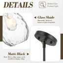 Black Pendant Lights Kitchen Island 2 Pack, Modern Glass Pendant Light Fixtures with Hammered Glass and Rods, Adjustable Small Hanging Light for Kitchen Sink Dining Room Bathroom, Black + Clear Glass, 1-Light, Single, 2