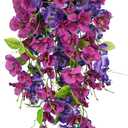 2 Pcs Fake Hibiscus Artificial Hanging Flowers Plants for Outdoors Realistic UV Resistant Spring Summer Decor Silk Faux Hibiscus Flowers Trailing Vines for Front Door Porch Outside (Purple, Fuchsia)