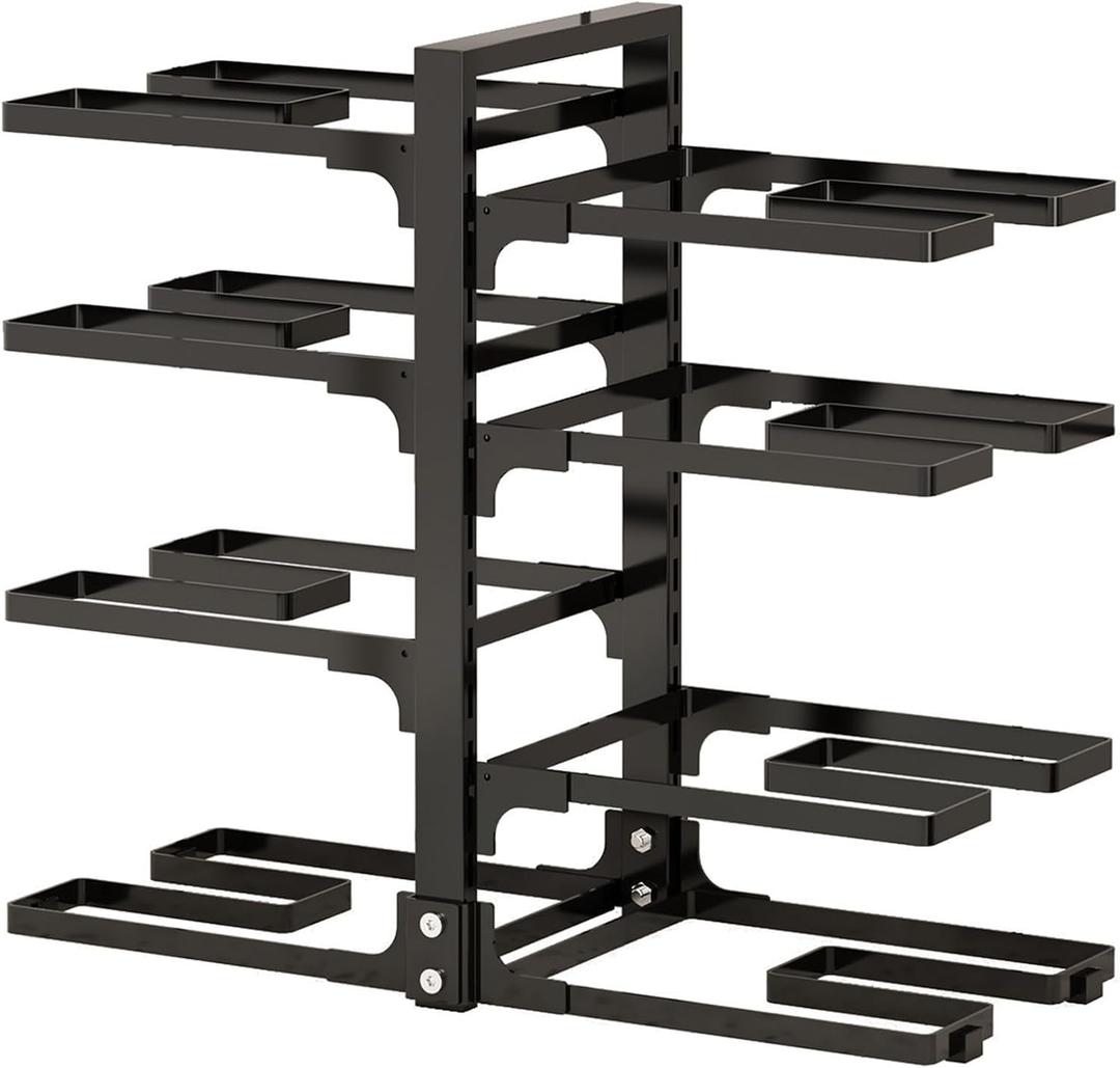 8-Tier Adjustable Pot & Pan Organizer Rack, Heavy Duty Snap-On Cast Iron Storage Rack for Kitchen, Black