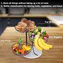 Livabber Fruit Basket Bowl with Banana Hanger, Metal Fruit Vegetable Storage Basket with Banana Holder for Kitchen Counter, Detachable Organizer for Bread Snack Produce (Black, 3-Tier Marble Base)