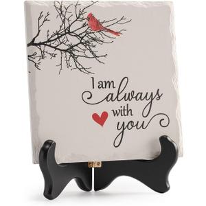 LukieJac Red Cardinal Gifts Decor Condolence Memorial Gifts For Loss Of Mother Father Husband In Loving Memory Funeral Remembrance Memory Plaque Wooden Stand Bereavement Grief Gifts For Loss Of Mom (I Am Always With You)