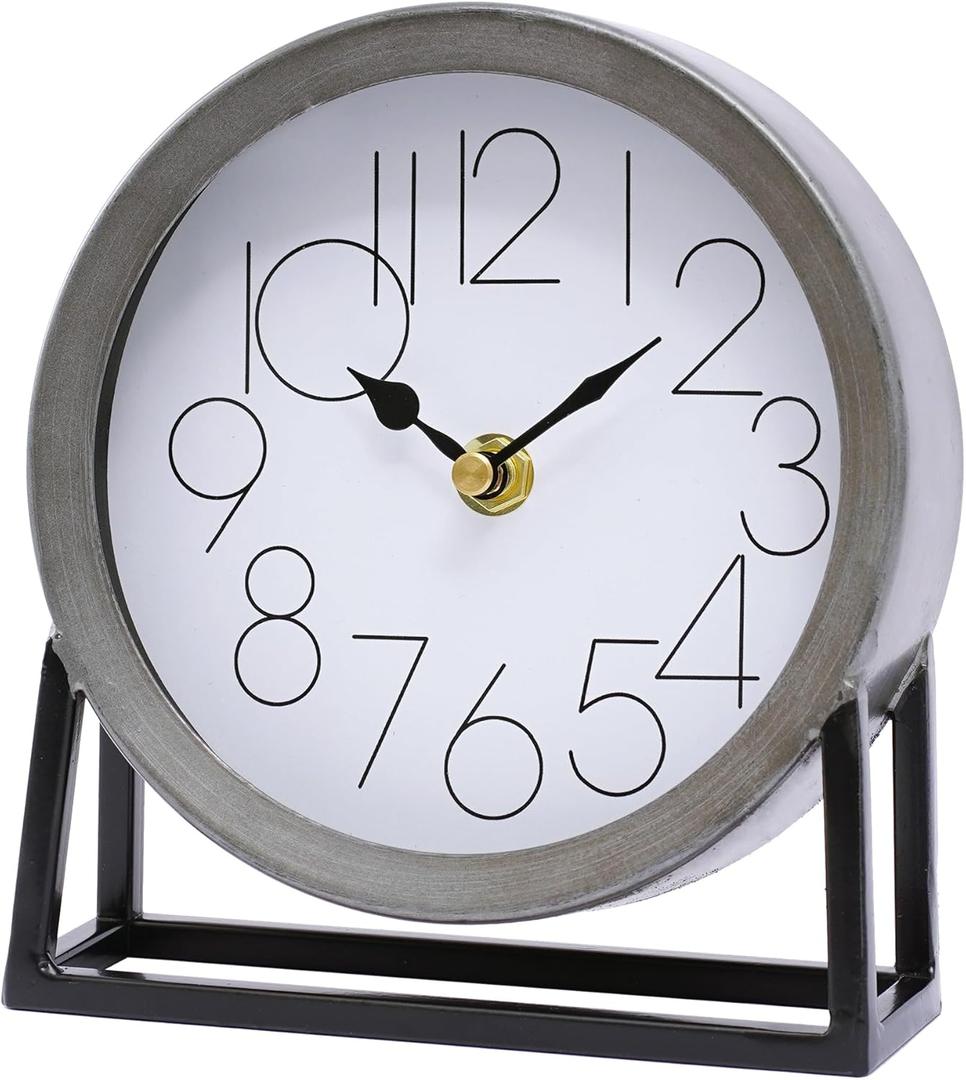 Modern Silvery Table Clock on Stand  Decorative Desk & Shelf Mantel, Farmhouse Non-Ticking, Home Dcor for Living Room, Bedroom, Bedside, Office  Elegant Gift (Silvery)