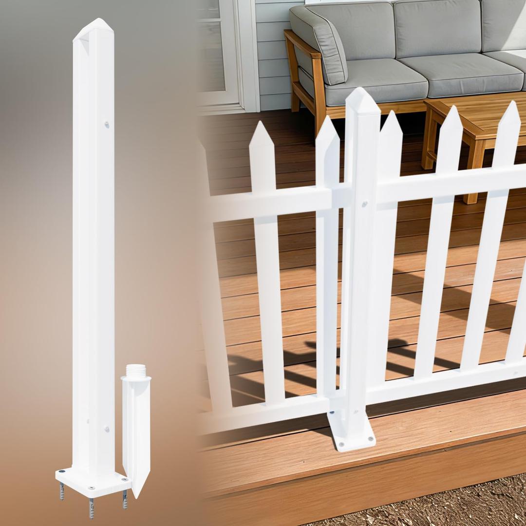 Coonoble 36 Inch Post White Picket Kit for Vinyl Fence Panels, Outdoor Garden Fences for Backyard Borders, Dog Rabbit Fences, Temporary Pool Fencing