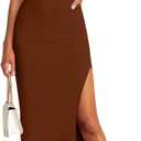 ihot Women's Mock Neck Ruched Bodycon Dress Sleeveless Side Slit Cocktail Party Midi Dresses (Large, Brown)