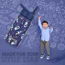 FAHRMOSIS 14 OZ Kids Water Bottle with Straw & 2 Lids (Flip & Spout) Leak Proof Metal Insulated Stainless Steel Reusable Tumbler for School & Sports Water Bottle - Black (Space)