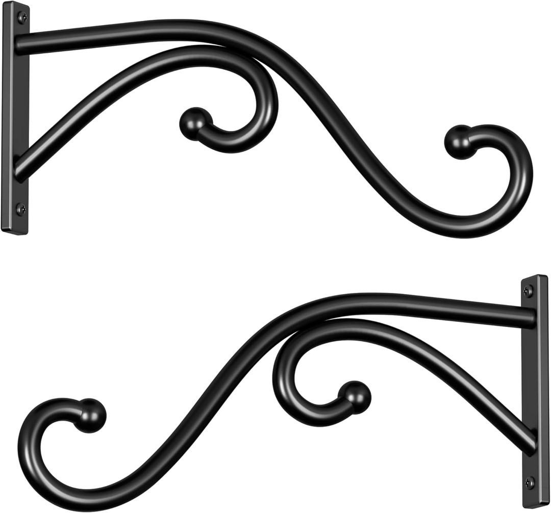 Plant Hook Hanging Plant Brackets - 2 Pack 10 Inch Plant Hanger, Metal Plant Wall Hooks for Hanging Flower Basket, Lanterns, Bird Feeder, Wind Chimes Indoor & Outdoor.