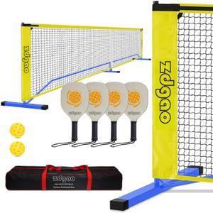 Pickleball Net Set for Driveway, 22FT Regulation Size Pickleball Net with Paddles Set of 4, Outdoor Pickleballs and Carry Bag for Driveway, Weather Resistance Strong Steel Frame (Blue)
