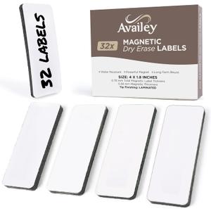 Availey 32 Pieces (4 x 1.8") - White Magnetic Dry Erase Labels - Reusable Strips for Classroom Home Office Garage Refrigerator - Blank Writable Erasable Cards - Name Tags Students Locker Shelf