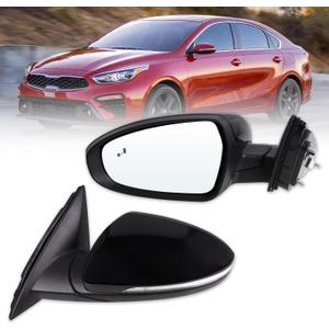 Left Driver Side Door Mirror Compatible With 2019 2020 2021 2022 2023 2024 2025 Kia Forte With Power Glass Manual Folding Heated Turn Signal Blind Spot Black Replace#87610M7070(8 Pins) (8Pins)