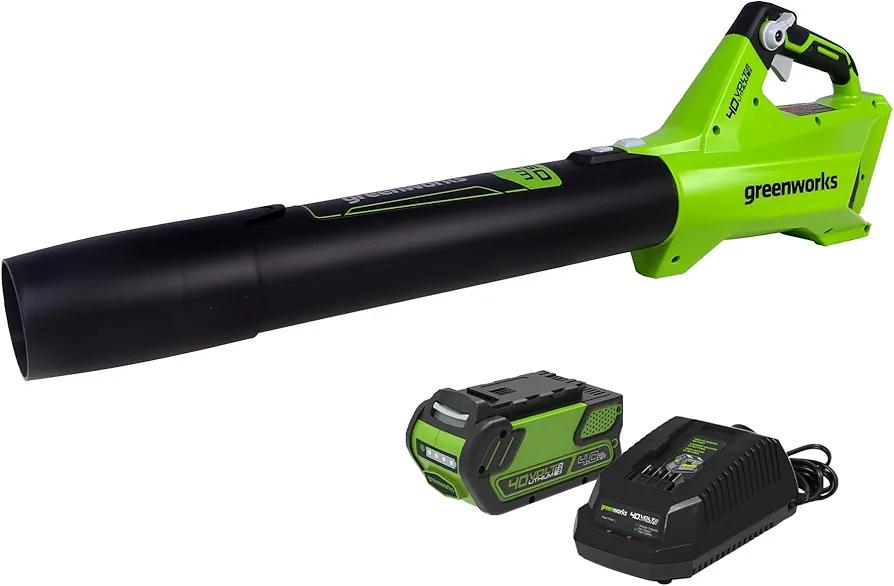 Greenworks 40V Cordless Leaf Blower (125 MPH /450 CFM) / Turbo Mode Electric Jet Blower, High Power, Lightweight & Quiet for Yard Patio Debris Leaves Dust Cleanup, Includes 2.0 Ah Battery & Charger