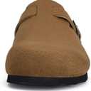 Torotto Womens Clogs Cork Footbed Suede Slippers Arch Support Potato Shoes with Adjustable Buckle (Brown)
