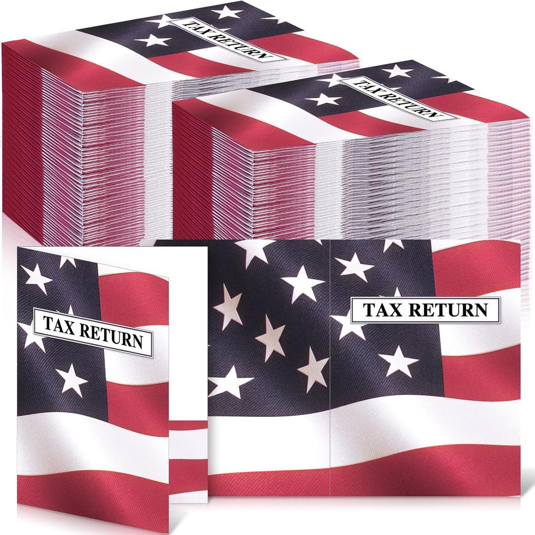 Skyygemm 50 Pcs Income Tax Return Folders 9 x 12 Inch Red White and Blue Tax Envelopes with Two Pocket for Preparer Organizer Office Supplies