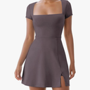 Dokuritu Womens Tennis Dresses Short Sleeve Square Neck 2024 Side Slit Double Lined Golf Athletic Dress with Built in Shorts Size M