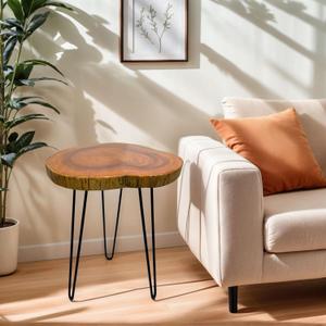 Live Edge Side Table, Natural Edge Wood End Table About 16" W x 14" D x 17" H Unique Natural Wood Table for Living Room, Bedroom, Decor (Medium)