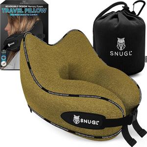 SNUGL Neck Travel Pillow - Memory Foam Airplane Pillow - Flight Pillow | Neck Support Travel Pillow with Carry Bag & Clip | Neck Pillows for Sleeping Travel Plane | Flying Travel Essentials - D.Yellow