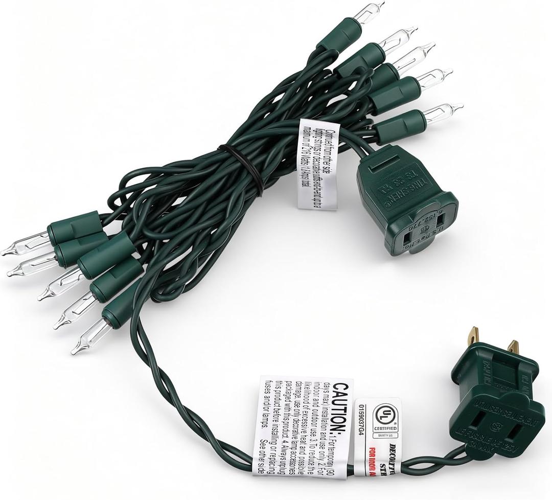 Mini Christmas Lights String Warm White Vintage Short Strand String Lights, Clear Bulbs Wire Fit Light up Christmas Decorations(10 Bulbs Connectable,5ft,Green)