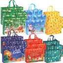 PARSUP 18PCS Giant Christmas Gift Bags, Assorted Sizes, Non-Woven Christmas Bags Reusable Heavy Duty Sewing Treat Grocery Tote with Handles for Gifts Wrapping Shopping, Xmas Party Supplies (Red, Blue, Green, Yellow)