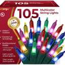 Warm Multi Color Christmas Lights - 20 ft String of 105 Incandescent Mini Bulbs Multifunctional Lighting Modes, for Decorative, Bedroom, Outdoor, Xmas Twinkle Tree Lights with Green Wire Total 21.6 ft