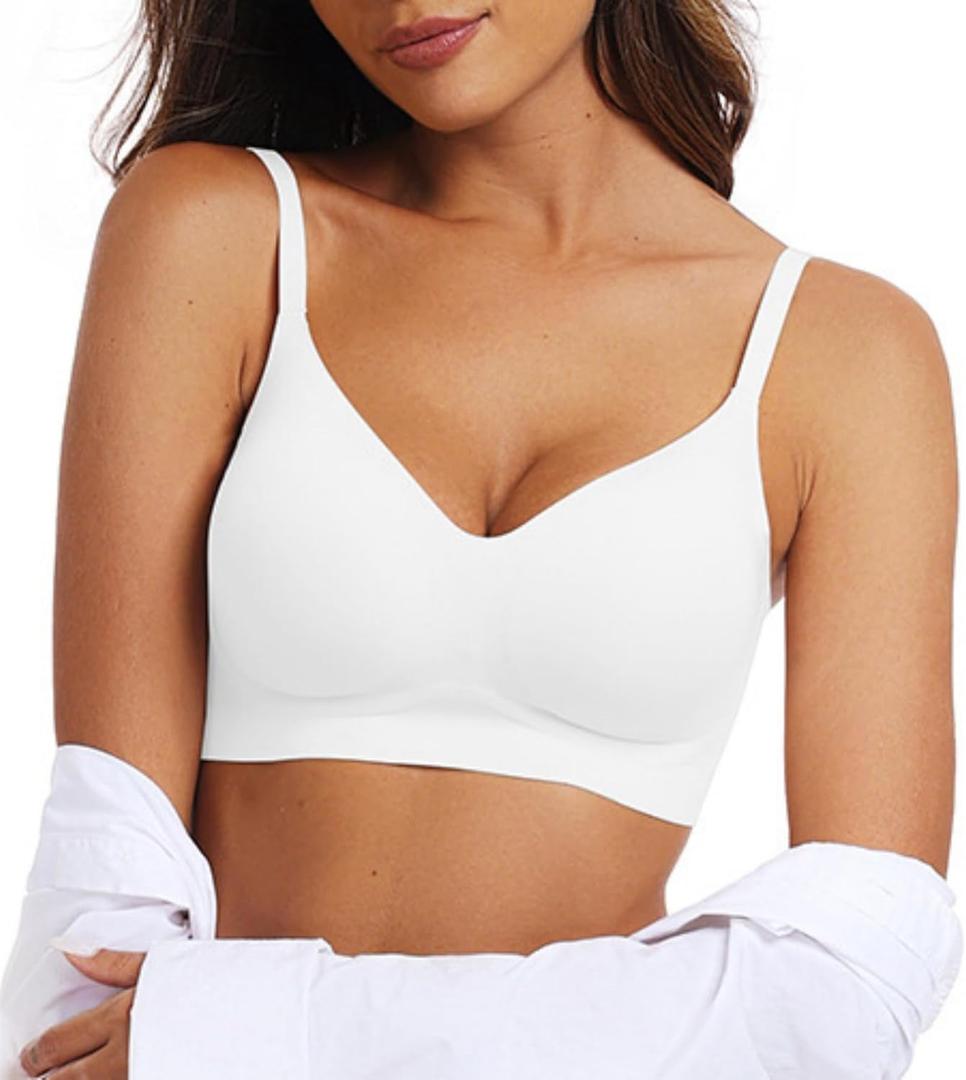 OEAK Womens Wireless Jelly Bras Comfortable Push Up Bra No Underwire Gel Bra Full Support Lift Everyday Seamless Tshirt Bras (White, M)