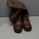 DREAM PAIRS Women's Knee High Boots Combat Boots Goth Boot Lace Up Adjustable Buckles Chunky Low Heel Fall Booties with Side Zipper to Put on and off (6.5, Brown-nubuck)