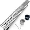 36 Inch Removable Cover Linear Shower Drain 304 Stainless Steel Rectangular Floor Drain for Kitchen Bathroom Square Hole Pattern Drain with Accessories Hair Strainer Adjustable Leveling Feet (Silver)