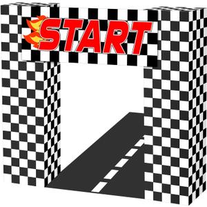 9 Pcs Race Car Birthday Party Decoration Checkered Flag Cardboard Kit Racing Theme 35.4 in Background 11.8 in Boxes Lets Go Racing Banner Photo Booth Prop for Boy Fan Baby Shower Supplies