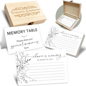 Share A Memory Card for Celebration Of Life - 50 Pcs Memorial Cards, Memory Box for Graduation Wedding, Funeral Keepsake for Celebration Of Life Decorations -A10 (Set with Wooden Box)