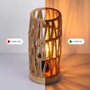 Bamboo Rattan Table Lamp for Living Room, Boho Handmade Woven Cylinder Lampshade Standing Lamp with Natural Wooden Base, Industrial Wicker Desk Light Decoration for Bedroom, Farmhouse